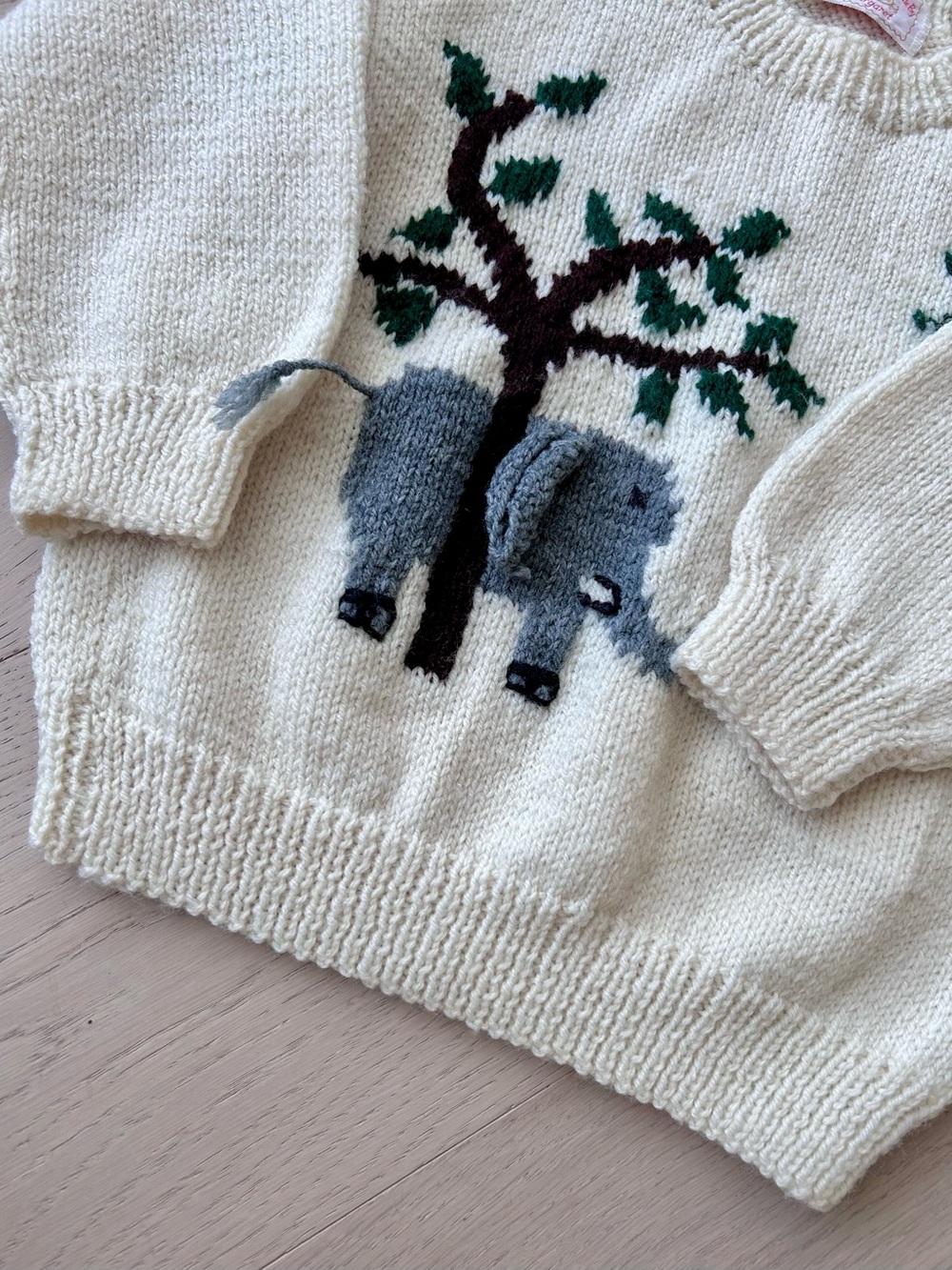 Kids Hand Knit Cream Elephant Sweater